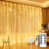 Minetom Curtain Lights, 300 LED Dimmable Fairy Lights with Remote and Timer, 8 Modes, USB Powered String Lights for Room Wall Party Xmas Indoor Decor, Warm White