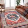 SERISSA Washable Rug 5x7 Boho Area Rugs, Washable Large Rugs for Living Room, Ultra Soft Non-Slip Rust Rug Print Distressed Vintage Farmhouse Carpet for Bedroom Dining Room Dorm Office Home Decor