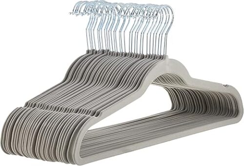 Amazon Basics Slim, Velvet, Non-Slip Suit Clothes Hangers, Gray/Silver – Pack of 30