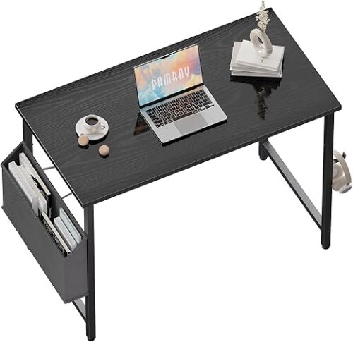 Pamray 32 Inch Computer Desk for Small Spaces with Storage Bag, Home Office Work Desk with Headphone Hook, Small Office Desk Study Writing Table